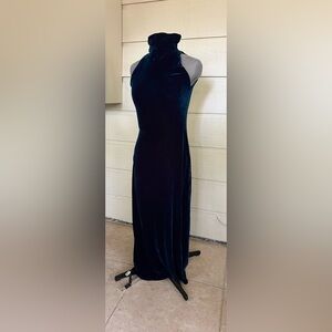 Dark Blue Velvet Evening Gown